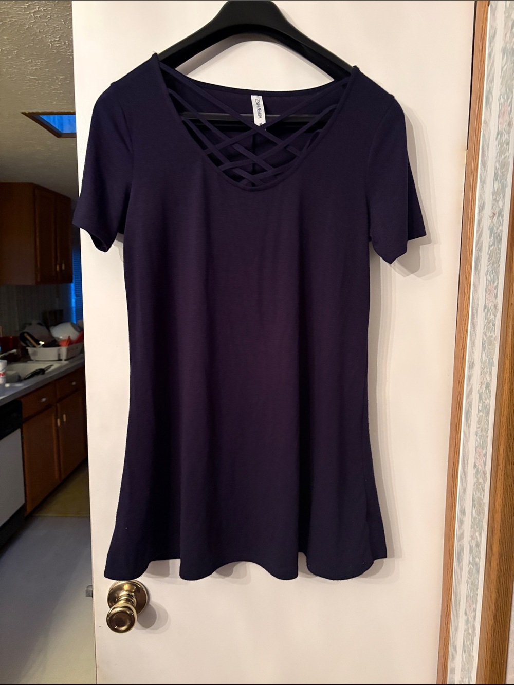 Zenana Outfitters Navy Short Sleeve Crisscross Neck Tunic